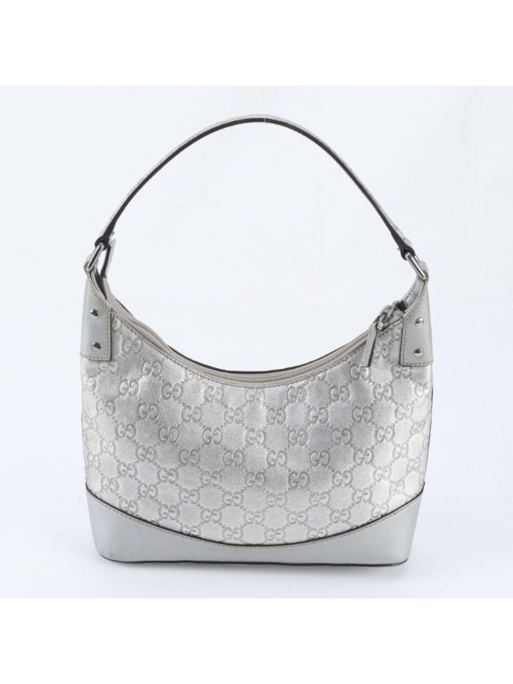 Gucci Guccissima Hobo Leather Shoulder Bag Hand Silver